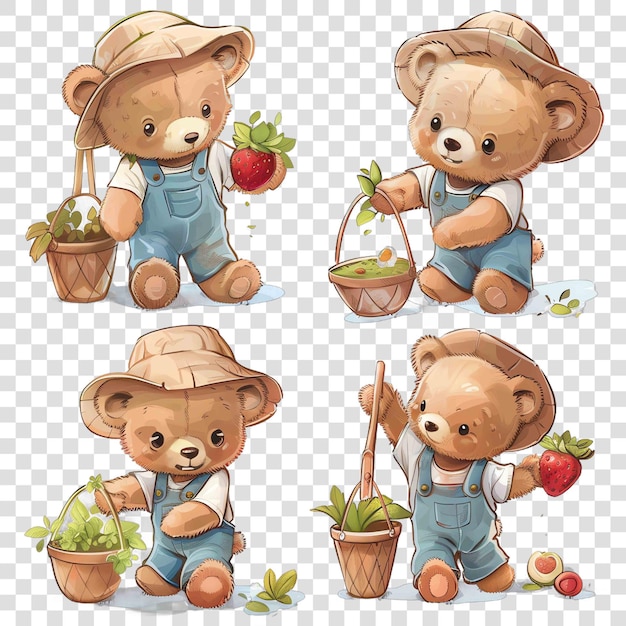 gardening boy teddy bear watercolor nurseryon transparent background