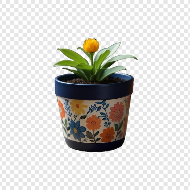 PSD gardening flower plant pot on transparent background