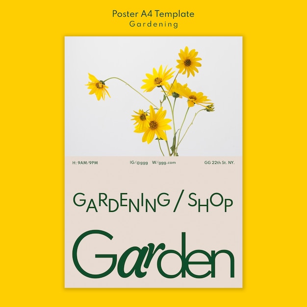 Gardening shop vertical poster template with flowers