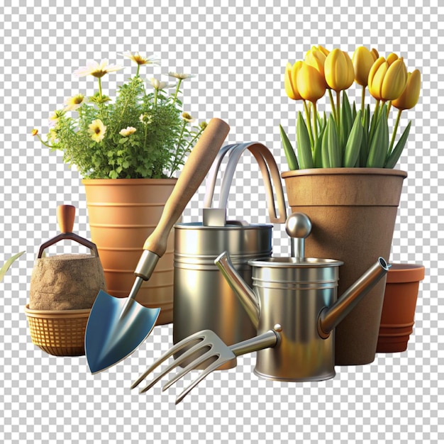 PSD gardening tools for spring planting 3d icon