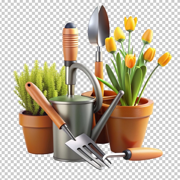 PSD gardening tools for spring planting 3d icon