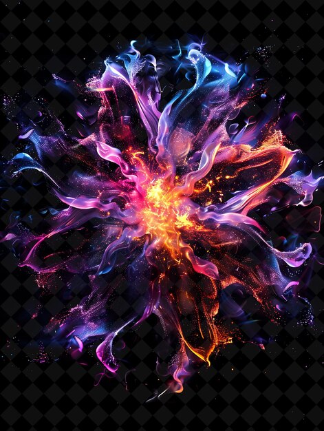 PSD gargantuan eruption and with iridescent shockwaves intricate png neon effect on dark background