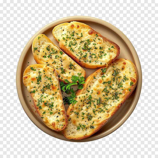 PSD garlic breads served in a plate isolated on transparent background generative ai