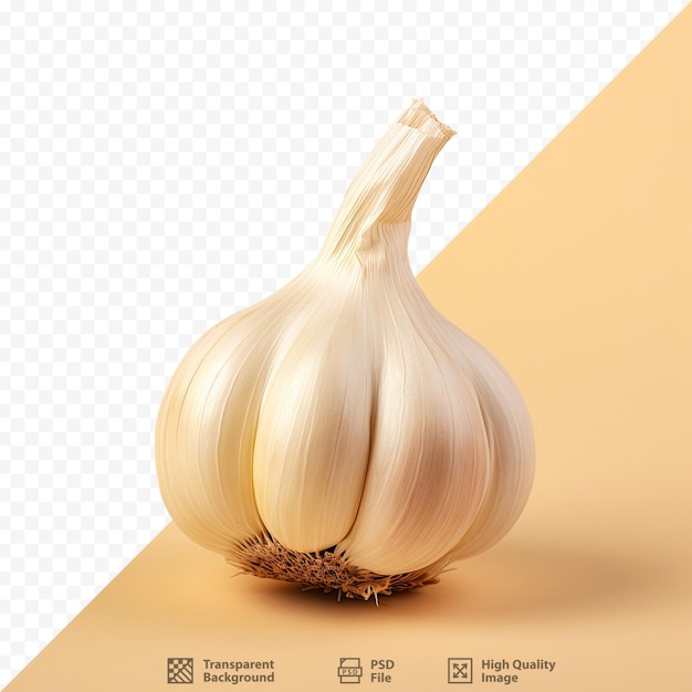 a garlic that is on a table with a background of dots and a picture of a onion.