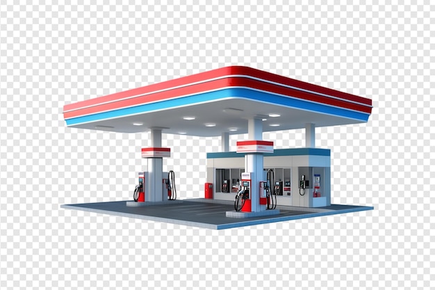 PSD gas station with fuel pumps isolated on a transparent background