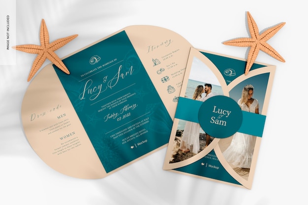 Gatefold Wedding Invitation Cards Mockup, Opened and Closed