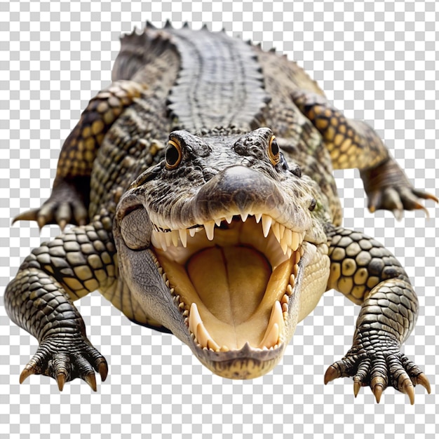 PSD a gator with its mouth open on transparent background