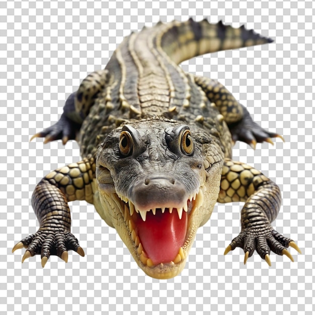 A gator with a wide open mouth on transparent background