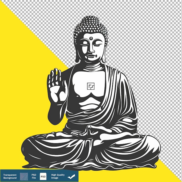 Gautama Buddha Hand Drawing Black White Vector Transparent Background PNG PSD