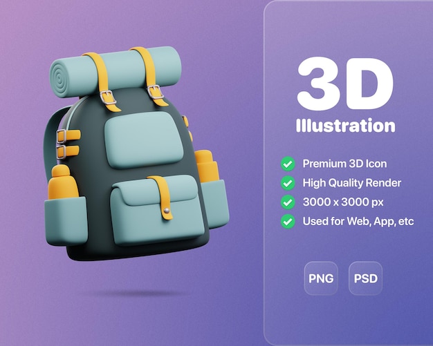 Gear up for outdoor adventures with this realistic 3D icon of a camping bag