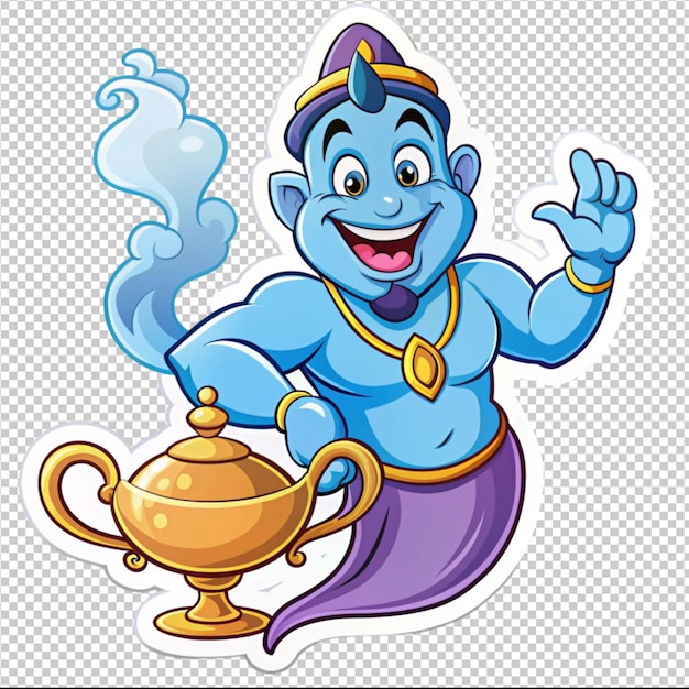 PSD genie coming out of magic lamp cartoon character