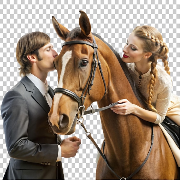 gentleman on horseback trying to kiss a lady on transparent background