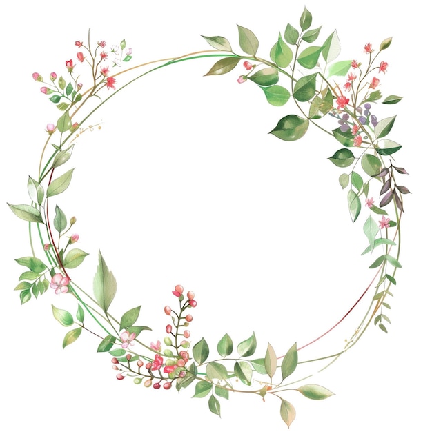 PSD geometric floral wreath with green leaves and flower watercolor artwork aig56