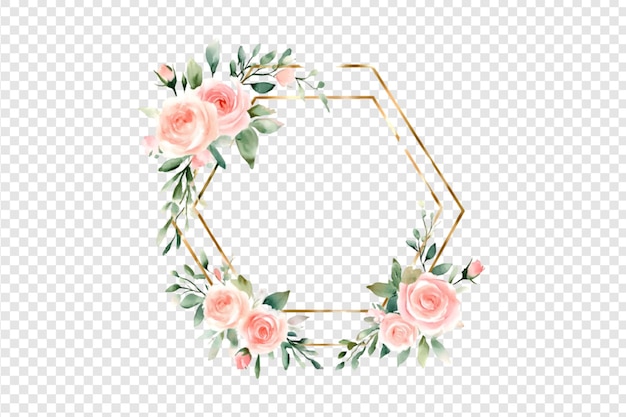 PSD geometric floral wreath with pink roses on a transparent background