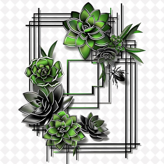 PSD geometric trellis made from metal decorated with succulents outline natural decorative design