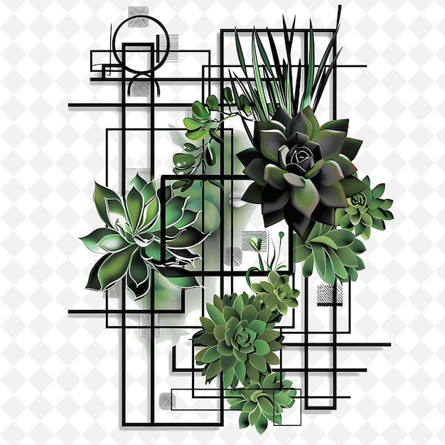 PSD geometric trellis made from metal decorated with succulents outline natural decorative design