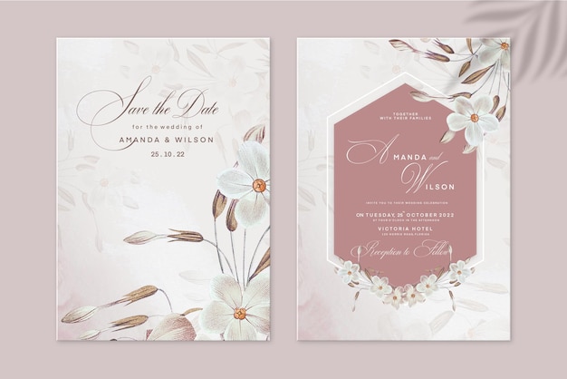 Geometric Wedding Invitation Template with Brown Flower