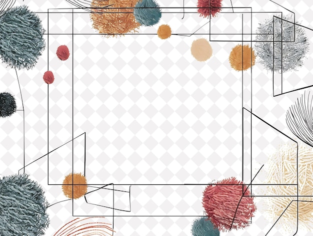 PSD geometric wire frame embellished with colorful yarn and pom png creative background design