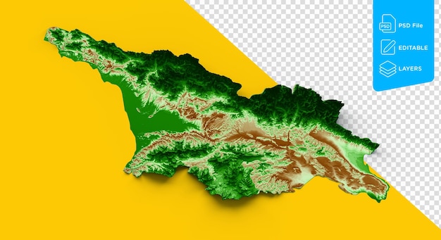 Georgia Topographic Map 3d Realistic Map Color On Yellow Background 3d Illustration