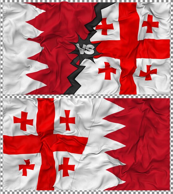 Georgia vs Bahrain Half Combined Flag Cloth Bump Texture 3D Rendering