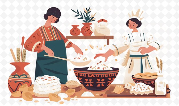 PSD georgian characters making khinkali design is cozy and comfo illustration cutural landscape view