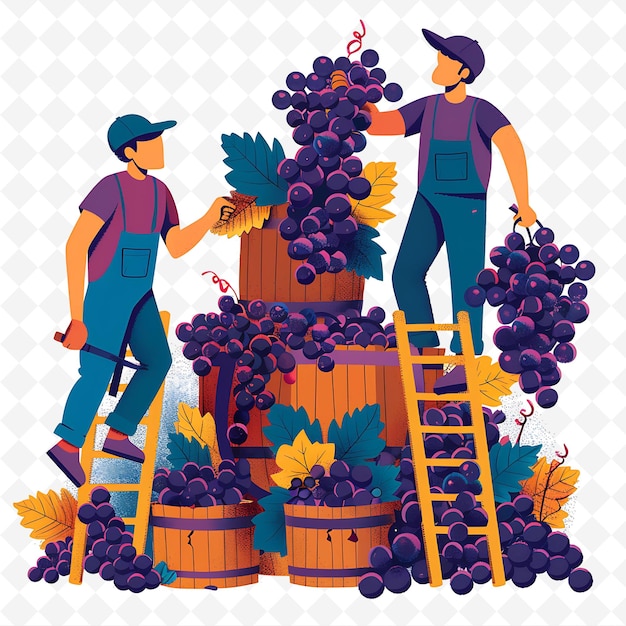 Georgian Winemakers Harvesting Grapes Design Is Rustic and E Illustration Cutural Landscape View