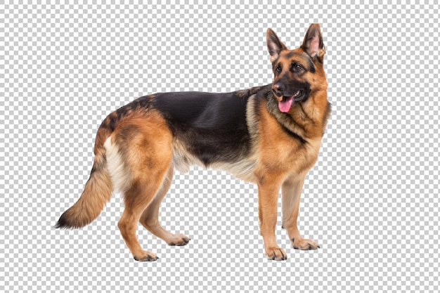 PSD german shepherd dog standing and looking back isolated on transparent background