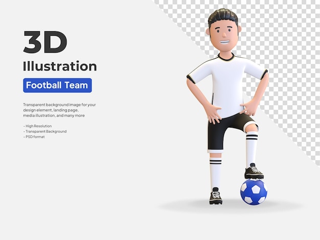 Germany football player man standing with ball under his foot 3d render illustration