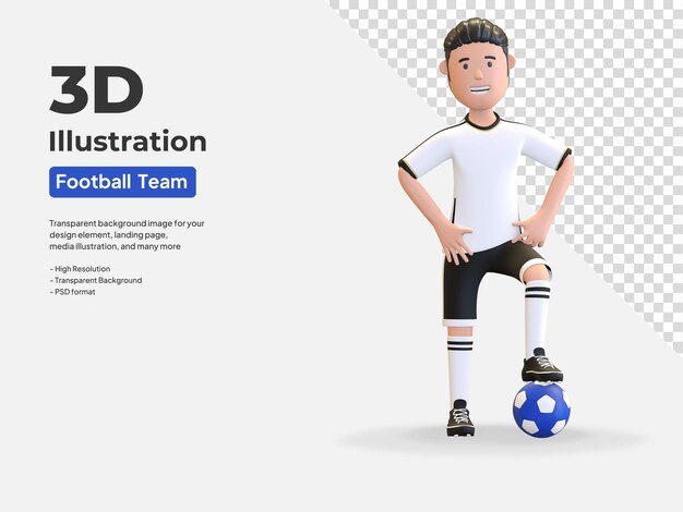 PSD germany football player man standing with ball under his foot 3d render illustration