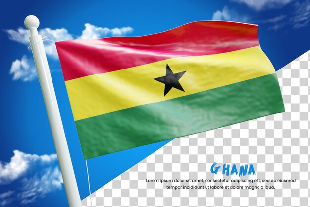 Ghana realistic flag 3d render isolated or 3d Ghana waving flag illustration