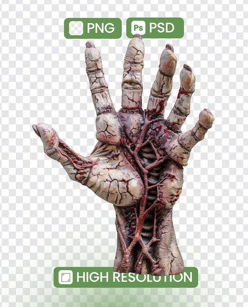 Ghastly zombie hand isolated on transparent background Eerie and unsettling Halloweenthemed graphic