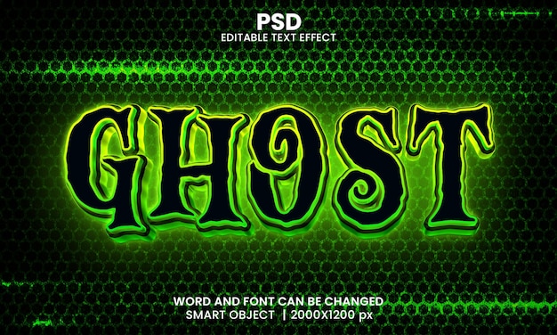 Ghost neon 3d editable photoshop text effect style with modern background