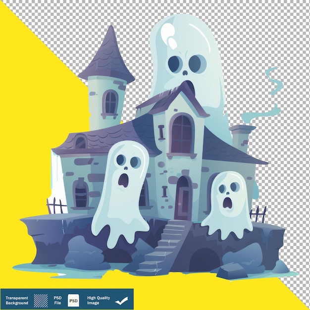 PSD ghosts haunting ancient ruins cartoon transparent background png psd