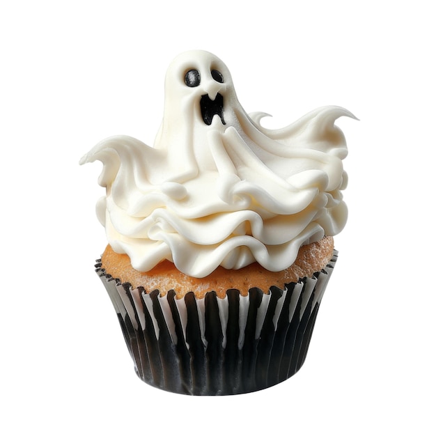 GhostShaped Cupcake with White Icing and Black Eyes