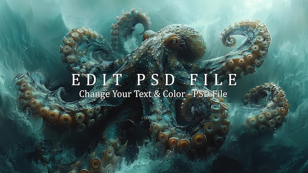 PSD giant octopus in a whirlwind of ocean depths