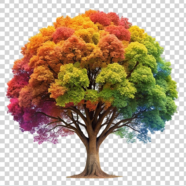 Giant tree full of rainbow color leaves Isolated On Transparent Background