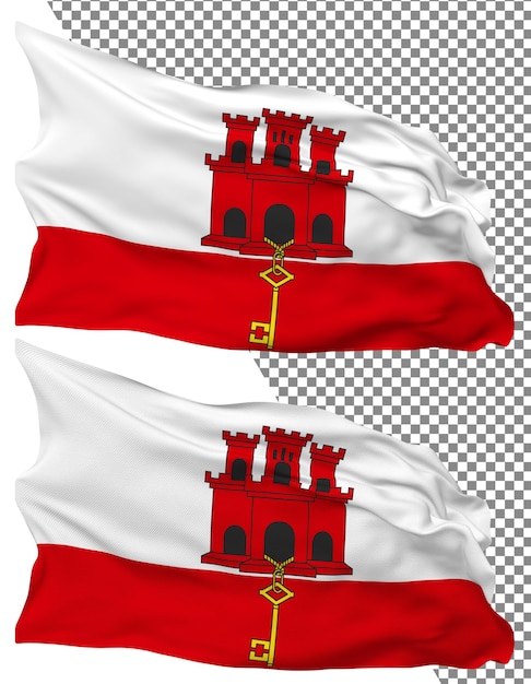 Gibraltar flag wave isolated plain bump texture transparent background 3d rendering