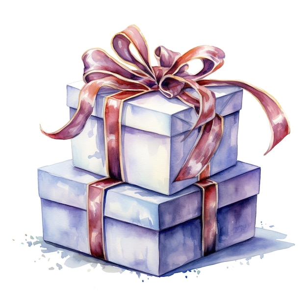 Gift Box For Christmas Event Watercolor Style AI Generated