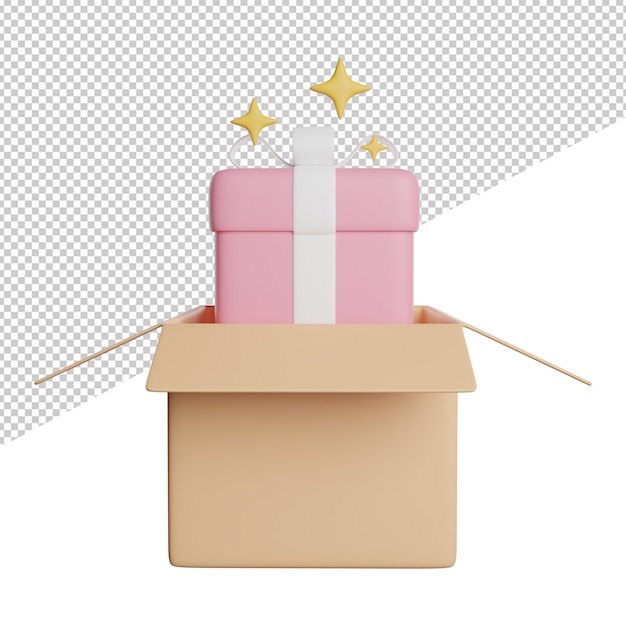 Gift Box Package front view 3d rendering icon illustration on transparent background