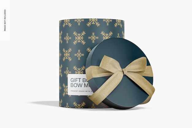 Gift Box with Bow Mockup, Front View