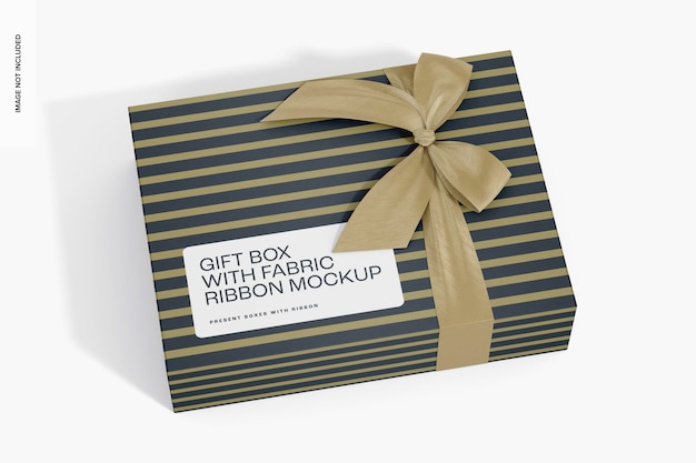 Gift Box with Fabric Ribbon Mockup, High Angle View