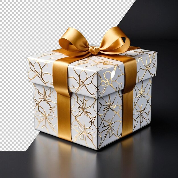 PSD a gift box with a gold ribbon tied around it