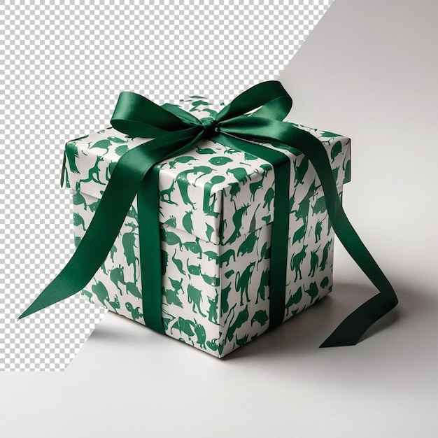 PSD a gift box with a green ribbon tied around it