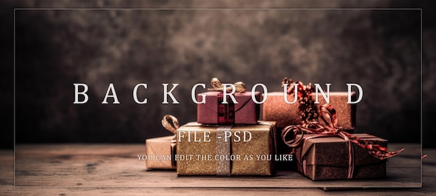 PSD gift boxes with rustic background