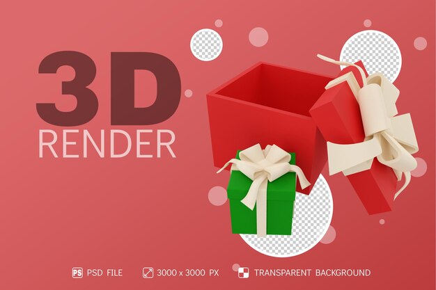 PSD gift boxs white ribbon 3d render with isolated background