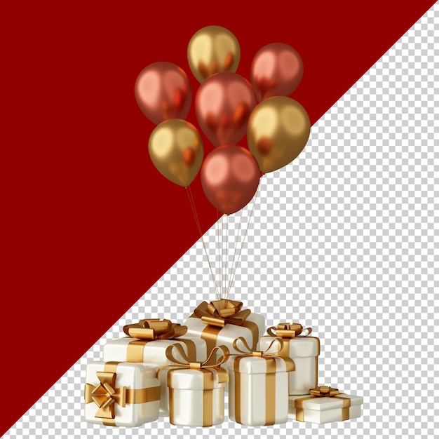 Gift with balloon isolated 3d render