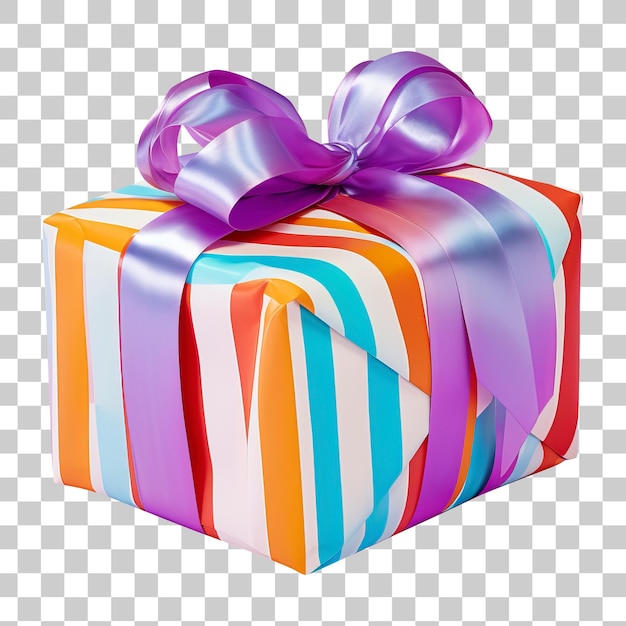 Gift wrapped in bright wrapping paper isolated on transparent background PNG