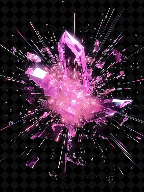 PSD gigantic burst with crystalline shards gemstone fragments an png neon effect on dark background