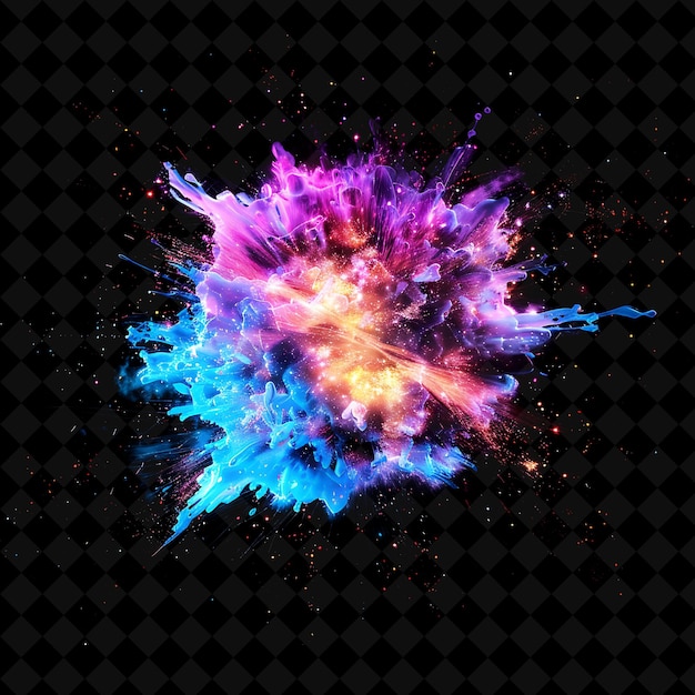 PSD gigantic explosion and with pulsating energy radiant rays an png neon effect on dark background