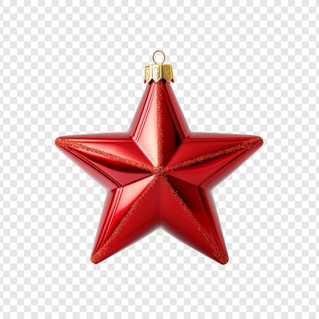 Gilded red star on christmas tree ornament isolated on transparent background